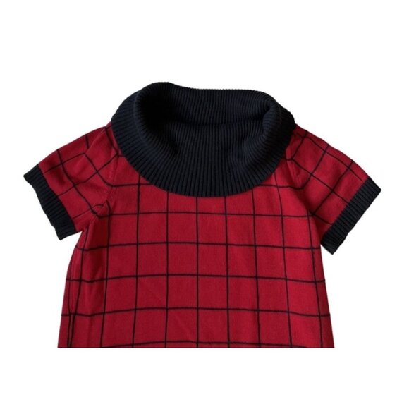 Chaps Womens Red & Black Plaid Short Sleeve Sweater L Fall WInter Festive - Picture 2 of 5